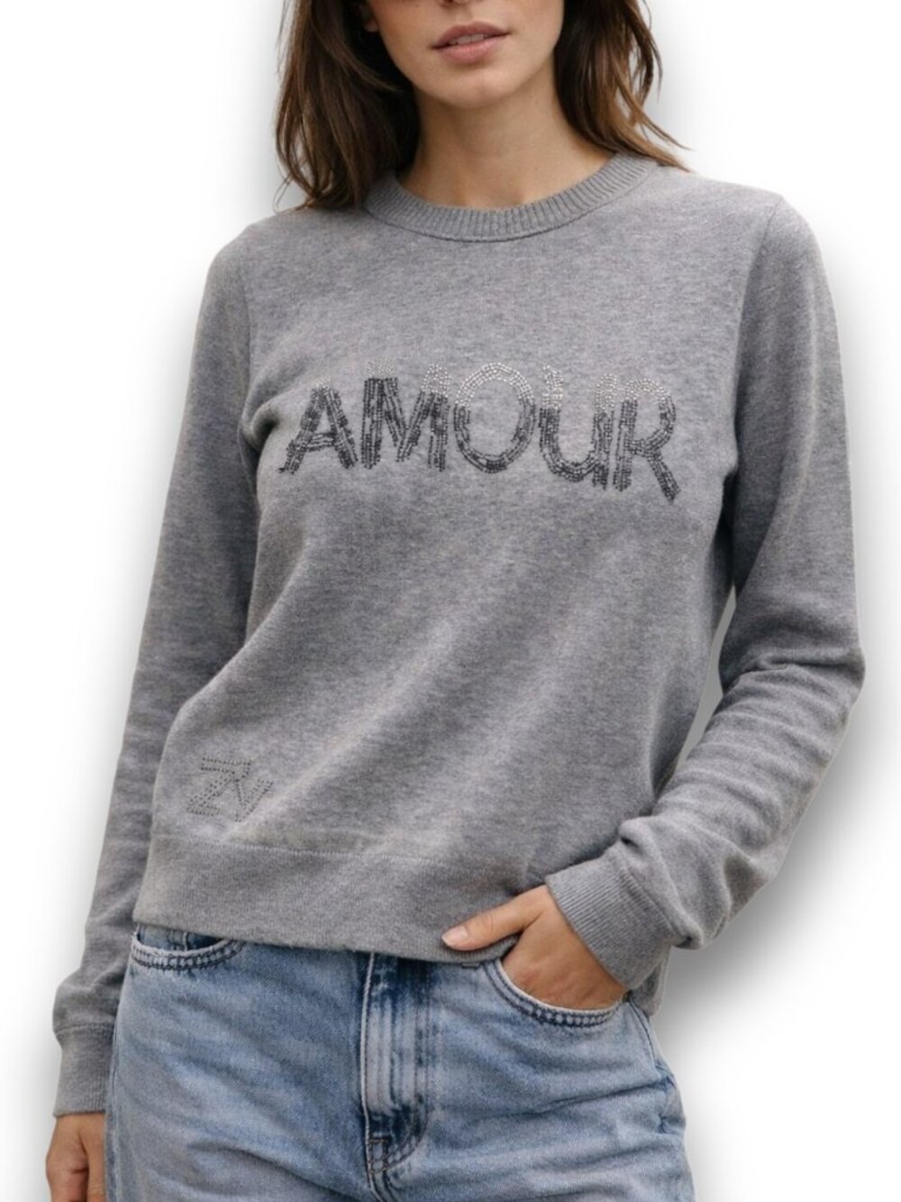 Zadig & Voltaire Miss Amour Gray Strass Crystal Embellished Sweater